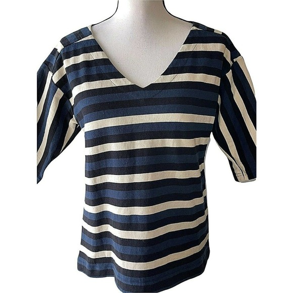 Anne Willi Paris US Size 6 V Neck Striped Knit Designer Lagenlook Structured Top - Picture 2 of 7